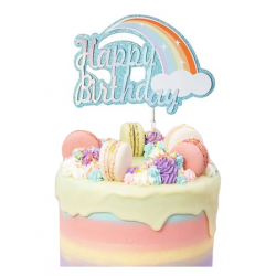 TOPPER NA TORT dekoracje napis HAPPY BIRTHDAY urodziny TĘCZA ozdoby na tort